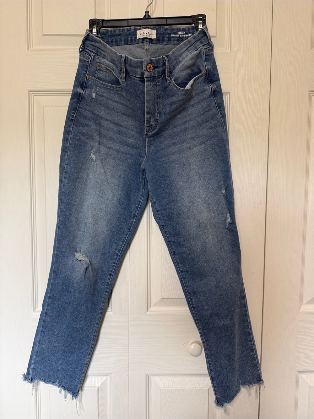 Nicole Miller High-Rise Distressed Crop Jeans - Medium Blue